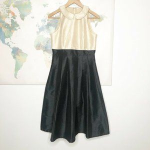 eShakti Size Medium 8 Dress Peter Pan Collar Dupioni Fit n Flare Gold Black
